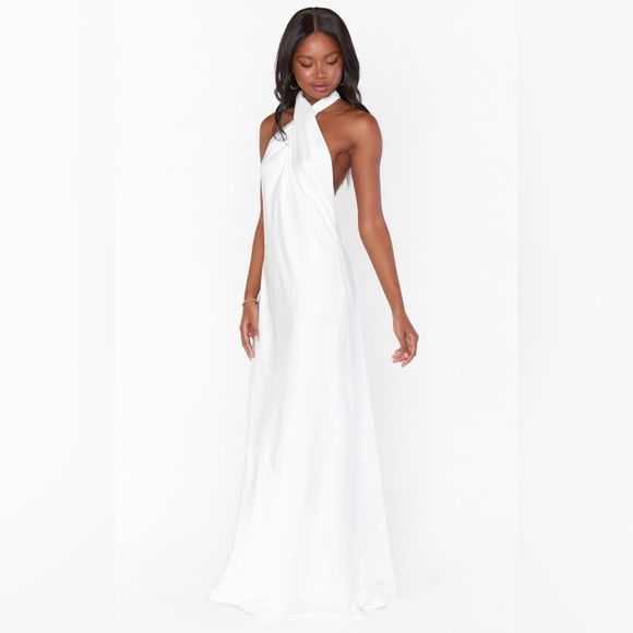 SHOW ME YOUR MUMU Jasmine Halter Maxi Dress In Ivory Luxe Satin - Picture 6 of 10